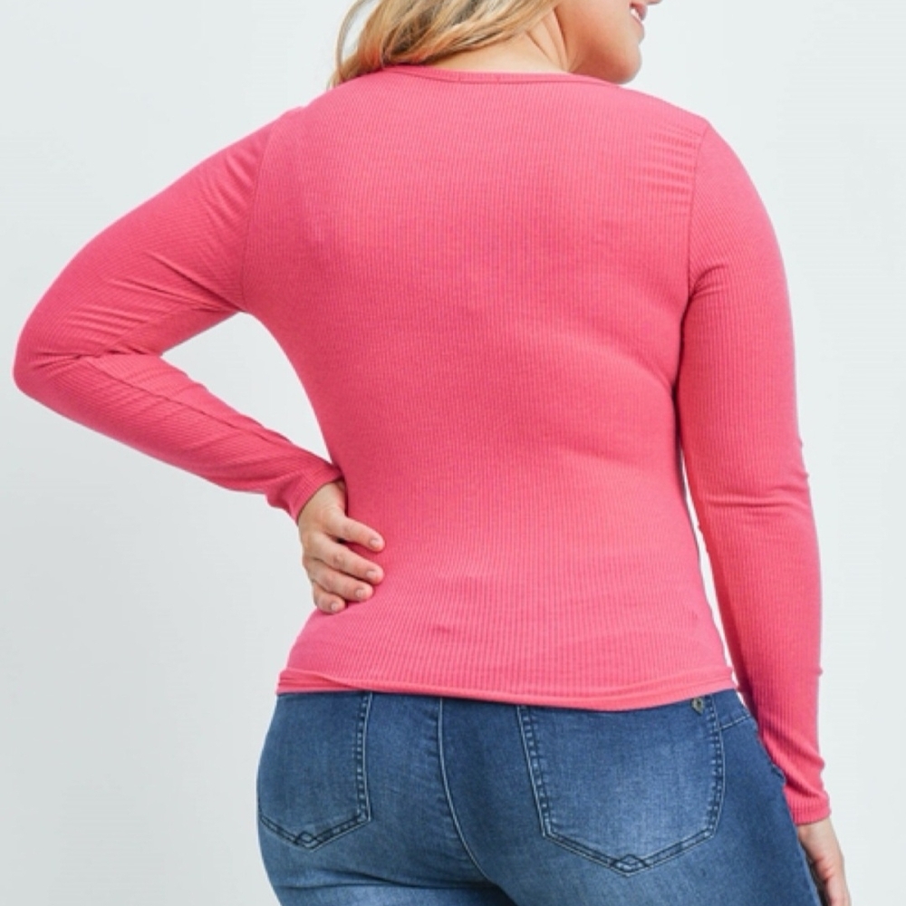 Blue Leopard Pink Ribbed Knit Long Sleeve Ruched Drawstring Top NWOT Size 2X - Picture 3 of 8